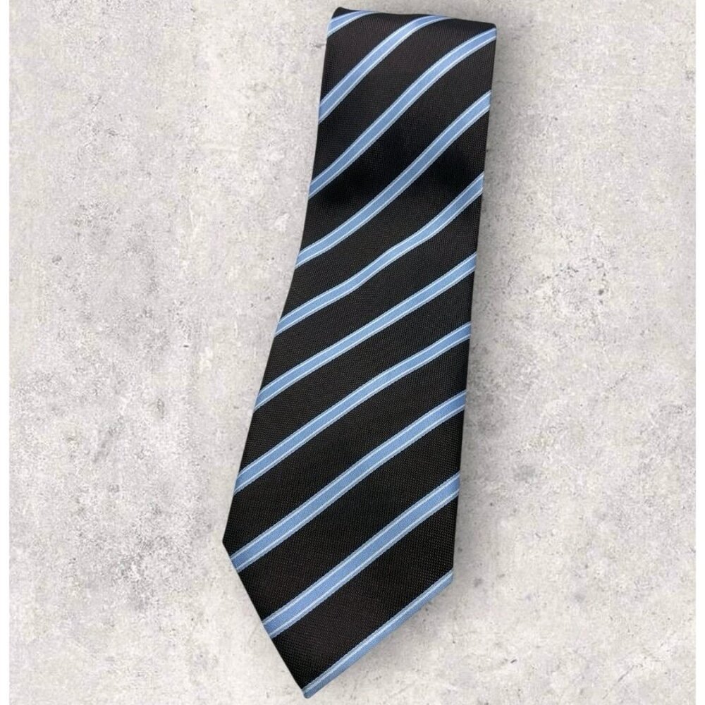PAUL SMITH Silk Tie ITALY XL Brown Blue Striped W:3.8" EUC